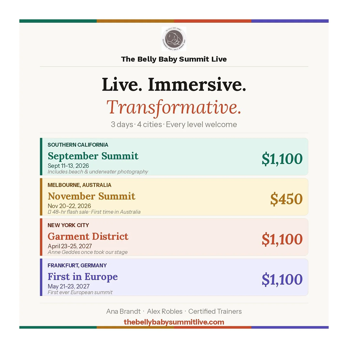 The Belly Baby Summit is coming to Australia.

Melbourne. November 20&ndash;22, 2026.

I have wanted to bring this summit to Australia for years. The maternity and newborn photography community there is extraordinary &mdash; passionate, talented, ded