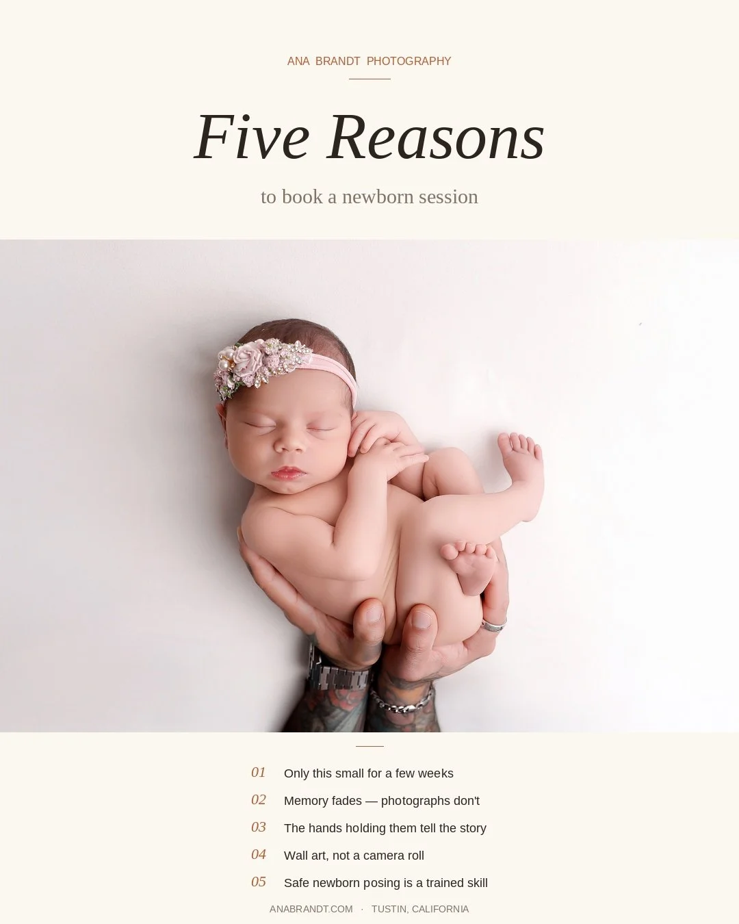 She's only this small for a few weeks. 🤍

Then the curl softens. The folded legs stretch out. The way she fits into the palm of a hand &mdash; gone.

This is why we photograph newborns so early. Not for the headband or the pose. For the shape of rig