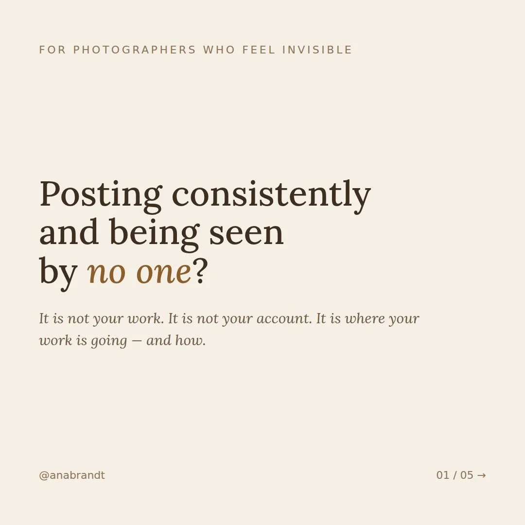 Most photographers do not have a content problem.

They have a distribution problem. A mix problem. A hook problem. Usually all three at once.

If you are pouring hours into beautiful client images and your account still feels invisible &mdash; the i