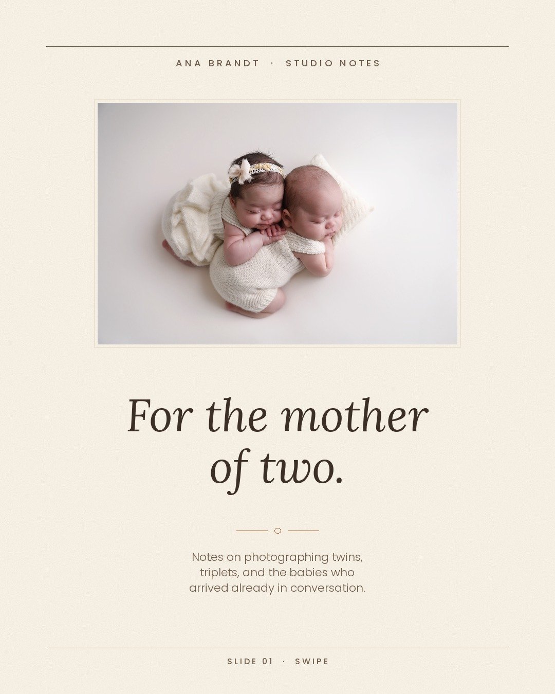 For the mother of two &mdash; and the mother of three, and the mother of four.
They arrived already in conversation. Before names, before nicknames, before the order they'd be called in &mdash; they were already a pair, a trio, a four.
A few studio n