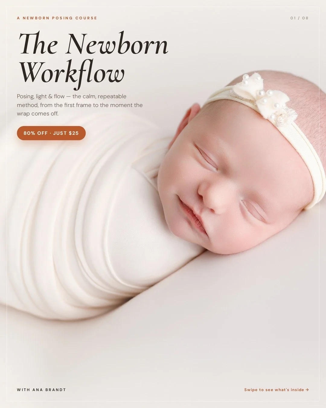 Newborn workflow is the number one issue most people ask me about. What do we do when the wrap comes off and they won't settle. What pose to do first, next or last.

So we filmed a beautiful new baby and I talked thru the process.
It's the calm, repe