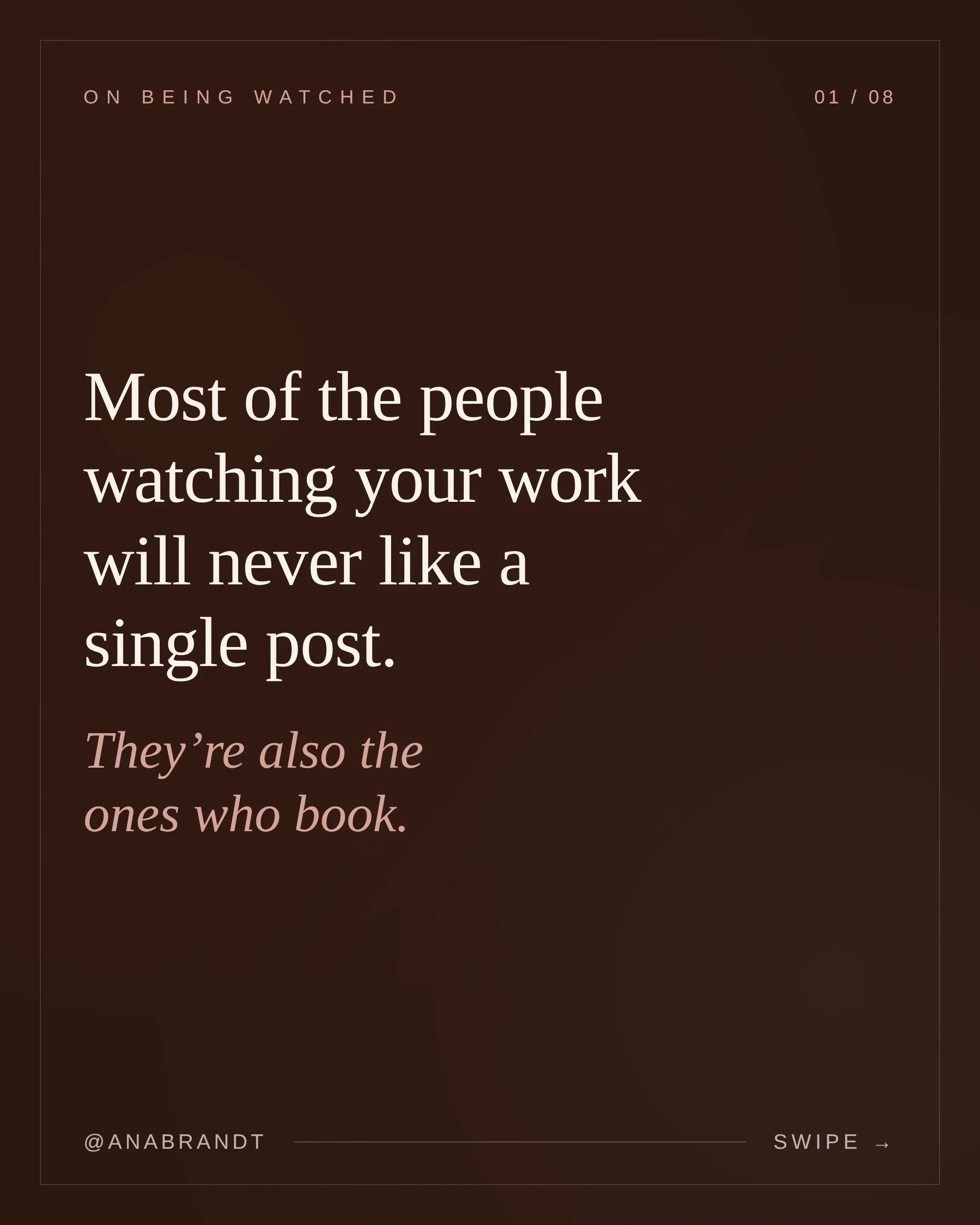 Every time a post feels quiet, remember this:

The people who book you are almost never the people in your comments. They're the ones quietly saving your galleries, watching your stories, and deciding long before they ever reach out. I've had clients