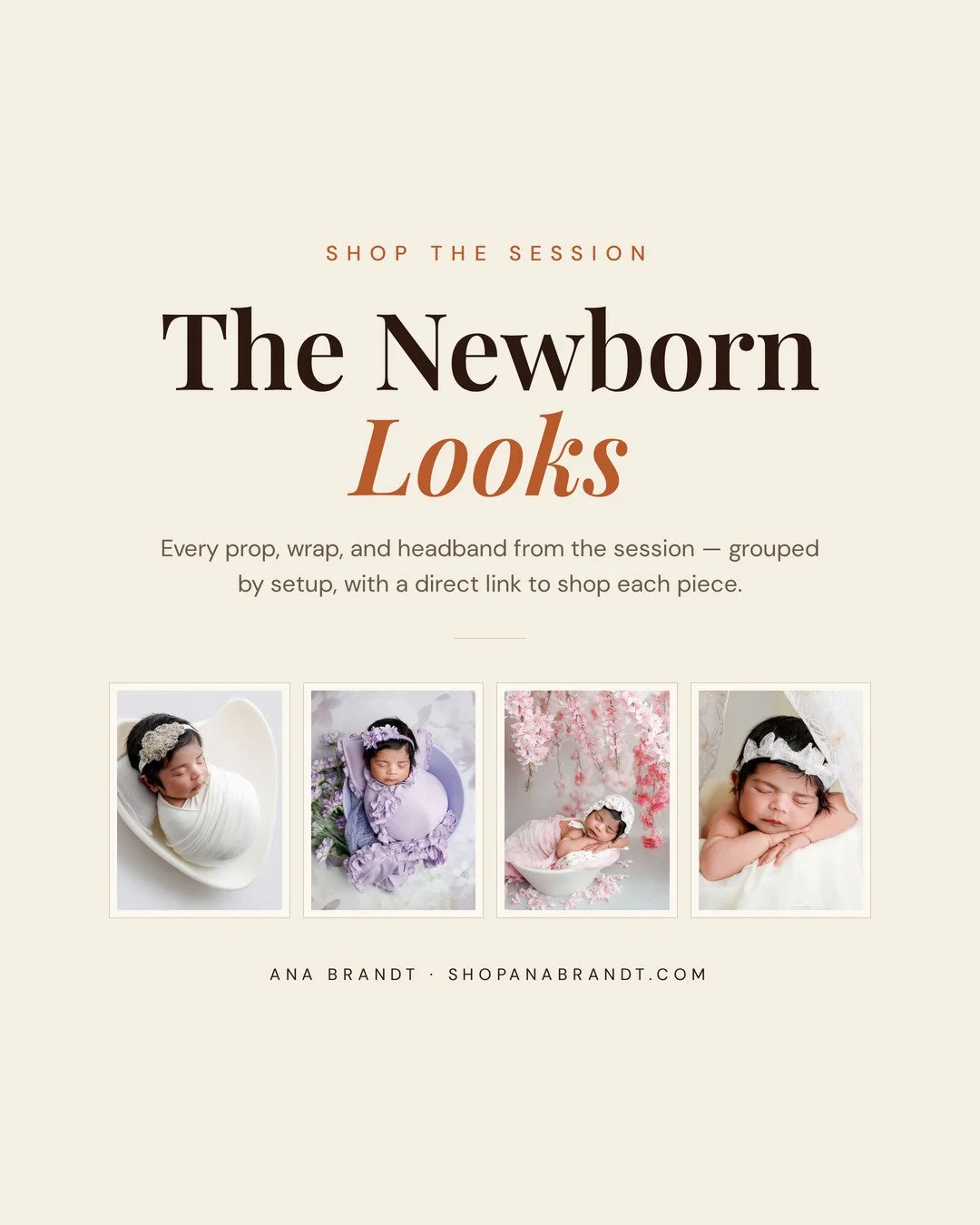 Nine looks. One newborn session. Every wrap, headband, bowl, and backdrop &mdash; laid out so you can recreate the exact setup.

Swipe through &rarr;

The full shoppable PDF guide (with a direct link to every single piece) lives inside my Creative Ne