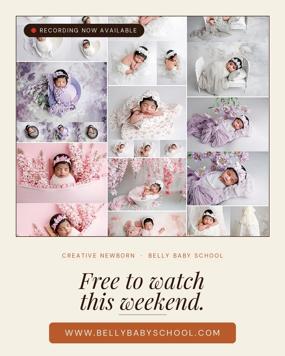 The replay is up. 🎬

If you missed us live for Creative Newborn, the full recording is free to watch all weekend inside Belly Baby School &mdash; no purchase required.

This is the same class our students paid for, opened up for two days because the