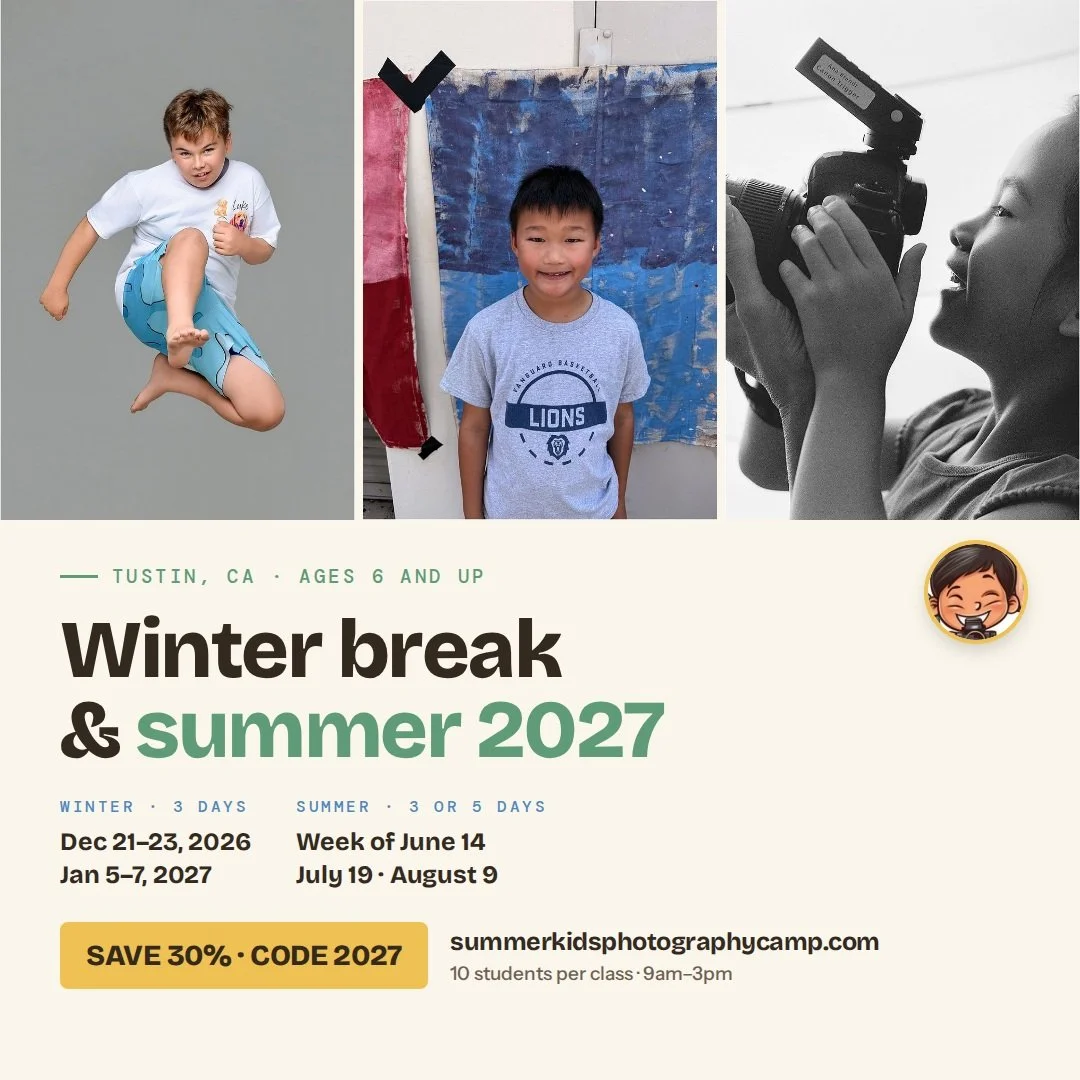Kids Camp Winter break camp and summer 2027 dates are up.

Kids ages 6+ shoot in manual mode, paint their own backdrops, print black and white film, and make cyanotypes. 

Ten students per class.

Book summer now and save 30% with code 2027. 

https:
