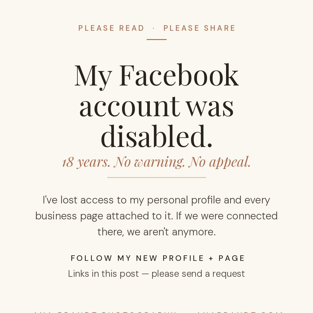 I spent an hour on the phone with Meta today. The answer: appeal. I can't appeal to an account I can't get into.

I'm not going to pretend I'm heartbroken over a personal profile &mdash; 18 years is 18 years, but it's a profile. What I actually care 