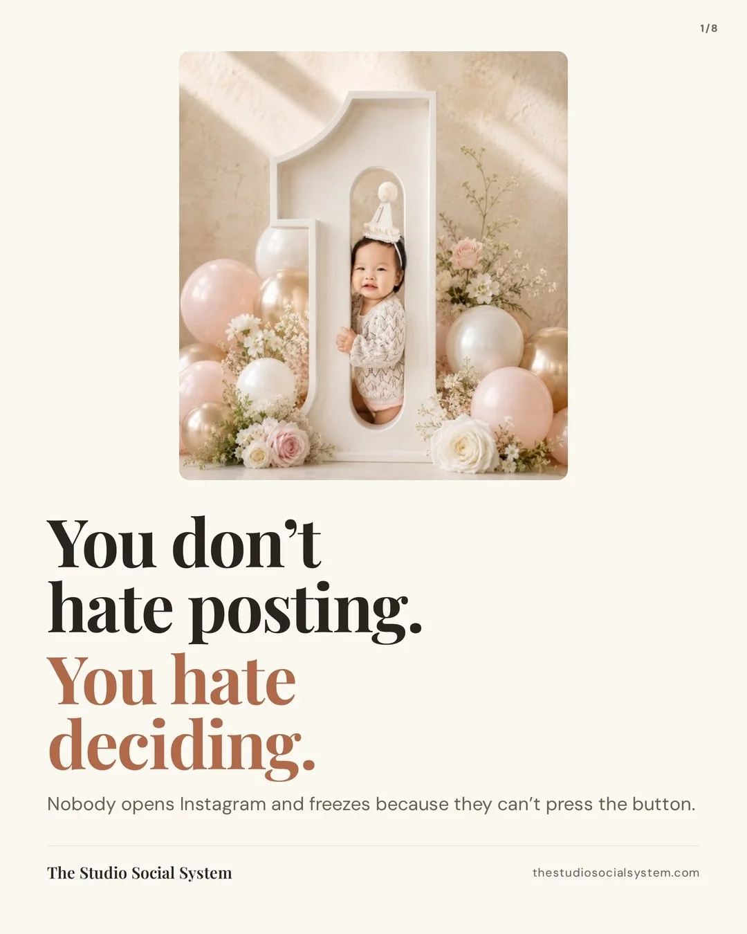 You don't hate posting. You hate deciding.

That's the actual problem, and it's why "just be more consistent" has never worked for a single one of us. At 9pm, after editing a gallery, choosing what to make is one decision too many. So the p
