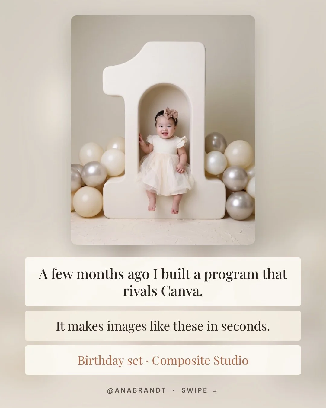 A few months ago I built a program that rivals Canva.

Every image in this carousel was made in it, in seconds. Swipe to see which studio made each one.

Includes:

Seasonal Studio: snow globes and holiday card mockups
Out of Frame Studio: florals an
