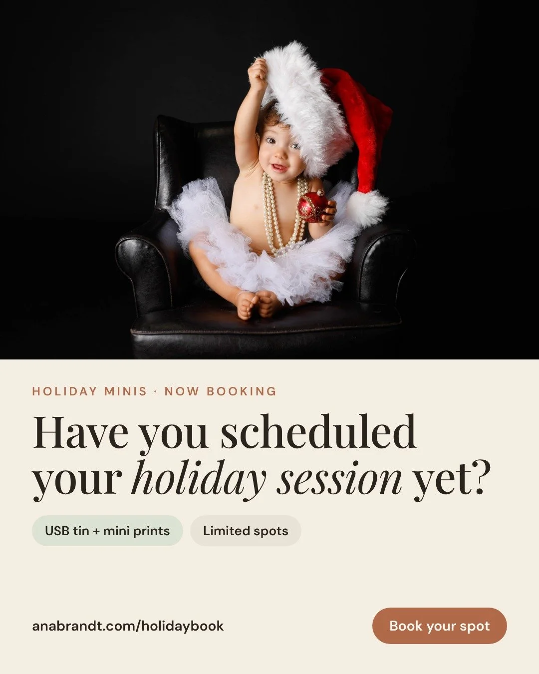 Have you scheduled your holiday session yet? Spots are filling for our holiday minis.
visit www.anabrandt.com - in studio or on location
