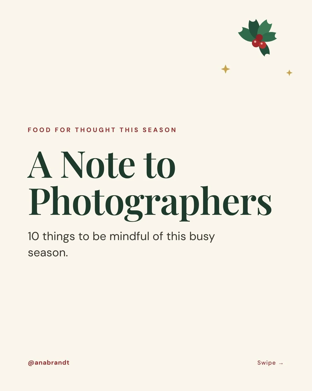 A note to photographers 🎄

Busy season is here, so here&rsquo;s some food for thought before the calendar fills up.

We put out the sales and the promos. We prayed for this work. Now it&rsquo;s here, so let&rsquo;s show up for it with gratitude, kin