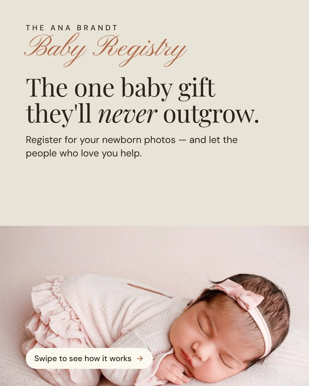 The one baby gift they&rsquo;ll never outgrow.

Instead of a sixth bottle warmer, let the people who love you gift your newborn photos. Our Baby Registry makes it easy:

Register in under a minute
Completely free to create
Your own private link (keep