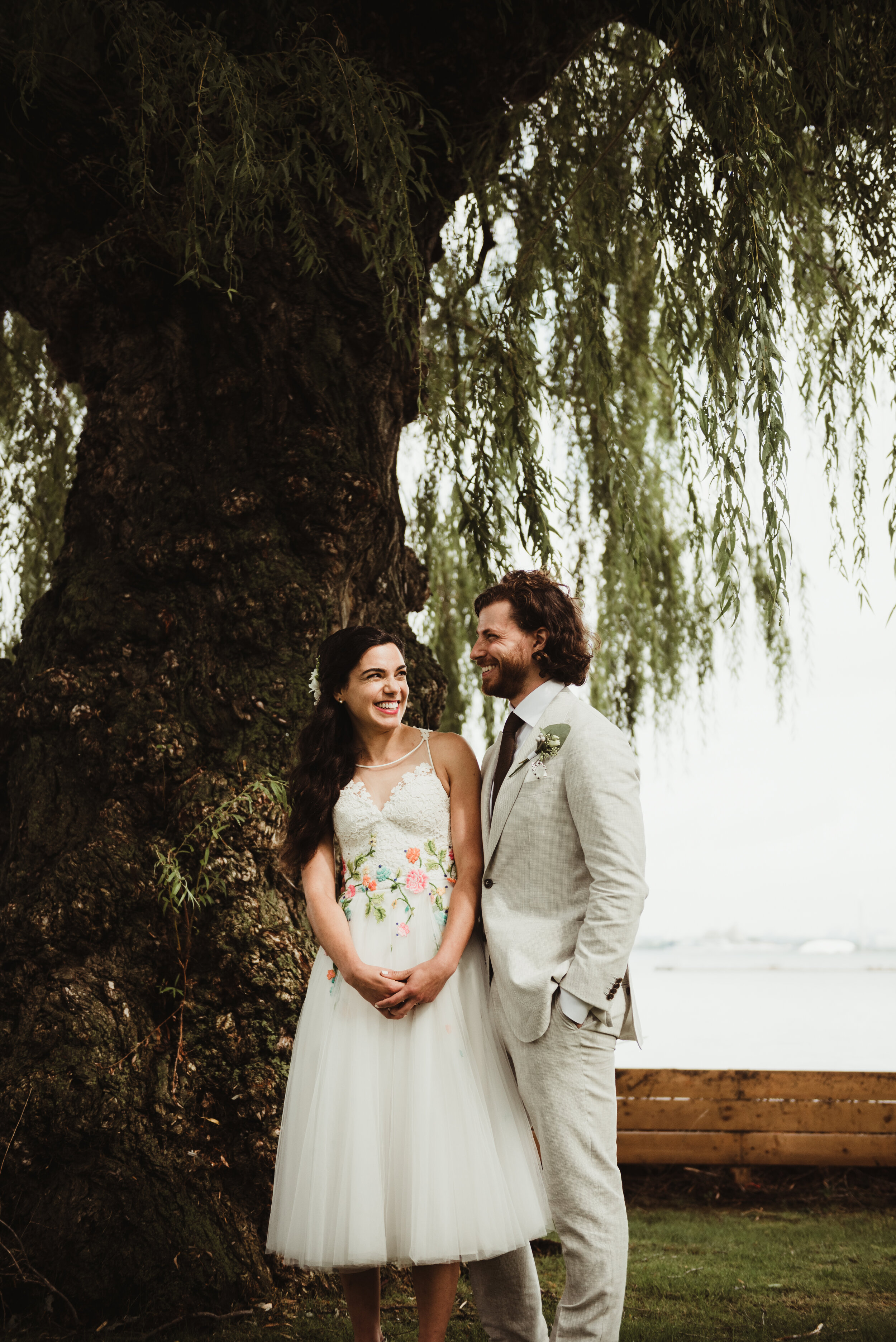 Bride and groom standing at altar