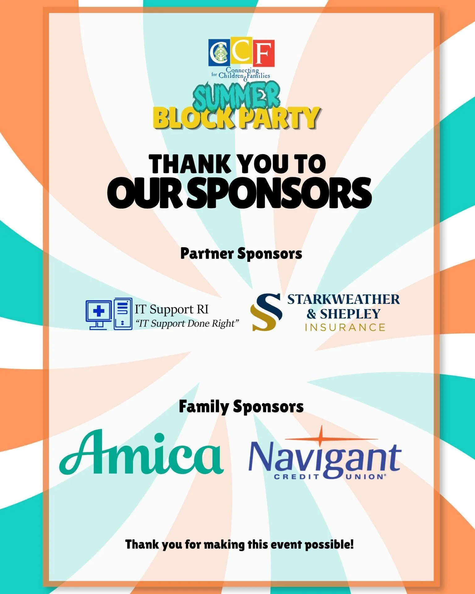 A huge thank‑you to Navigant Credit Union for joining our Block Party as a sponsor. Community partners like this make the day possible.