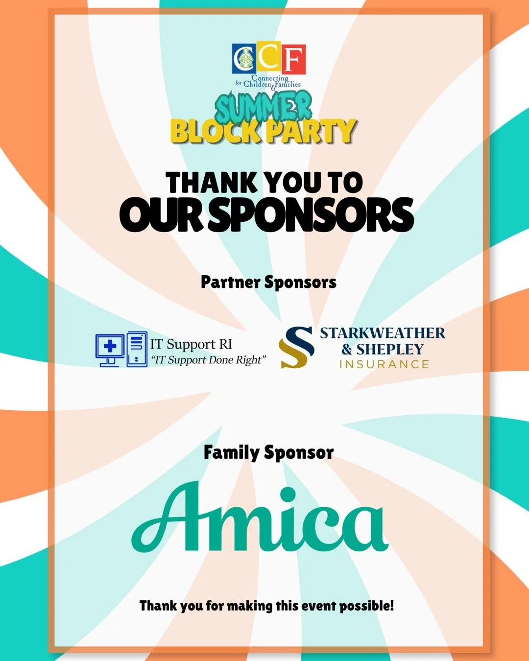 🎉 Our Summer Block Party is just around the corner, and we couldn&rsquo;t do it without our incredible sponsors and community partners!

Thank you for helping us create a fun day for local families while supporting free summer programs for youth.

❤