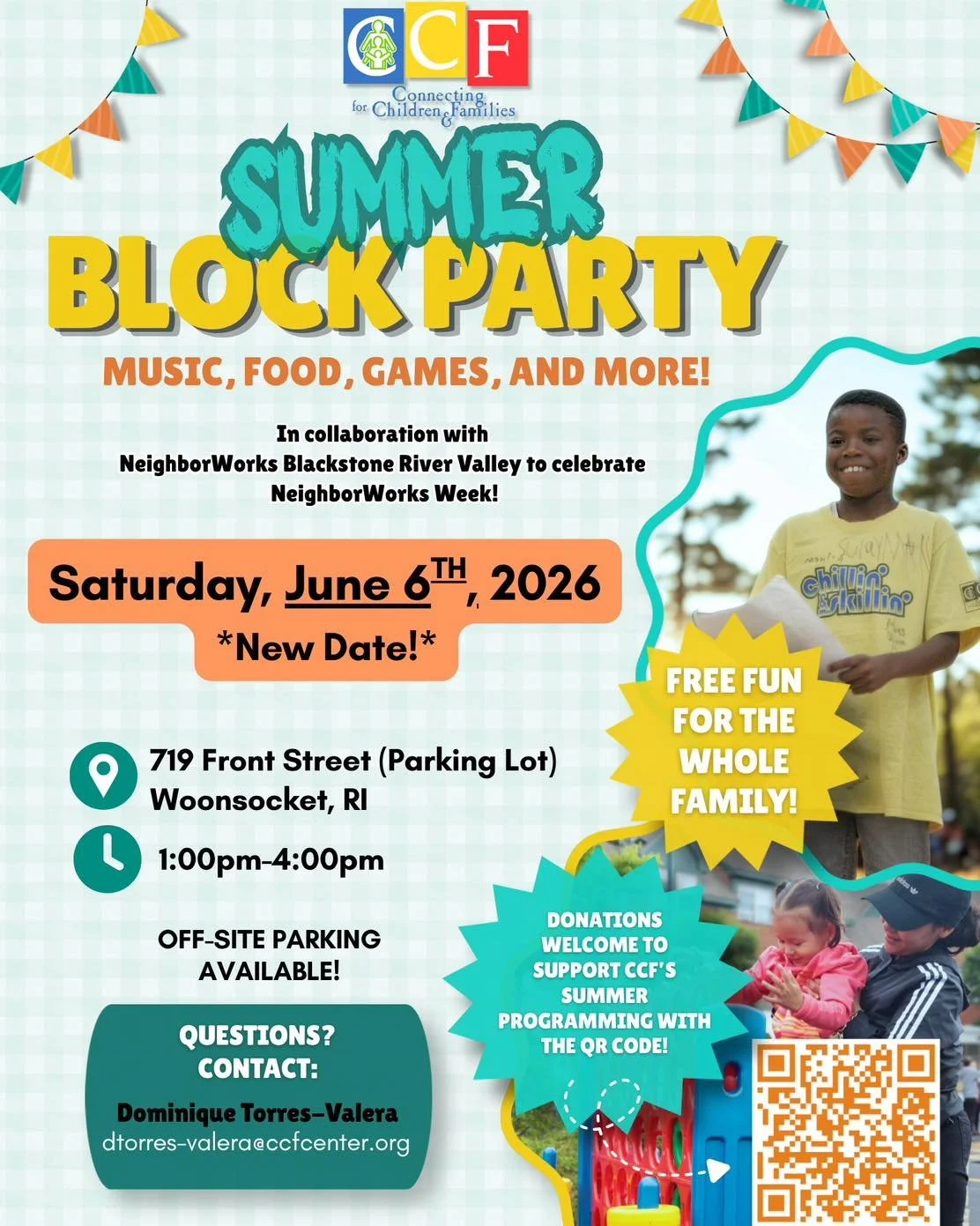 🎉 TODAY&rsquo;S THE DAY! 🎉

Our Summer Block Party is finally here! Join us from 1&ndash;4 PM at Front Street Family Center for an afternoon of free family fun, food, games, music, raffles, and more while supporting CCF&rsquo;s free summer programs