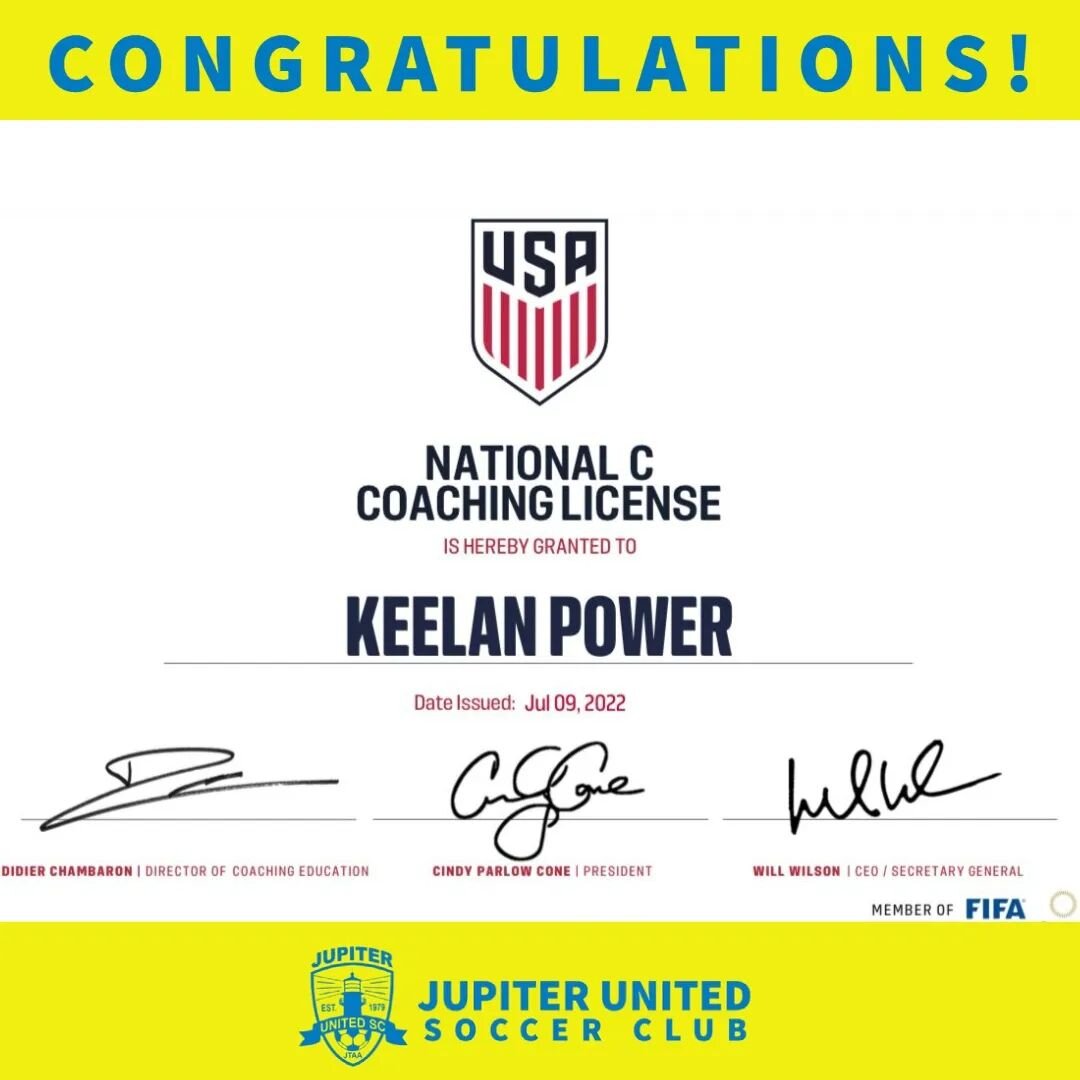 Well done to Coach Keelan on completing his National C Coaching License. Happy to have one of the best in player and team development here at Jupiter United. 👏🎓