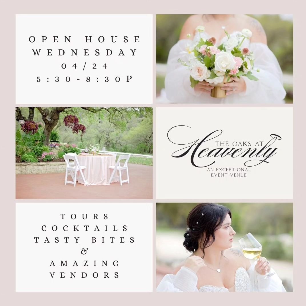Looking for those TOP TIER - 5 STAR wedding vendors??

🤍They'll be here 👉 @theoaksatheavenly on April 24th from 5:30pm-8:30pm!!

🤍AND SO WILL WE!👇

🤍Join us at the Oaks of Heavenly Open House this Wednesday to find all those amazing wedding vend