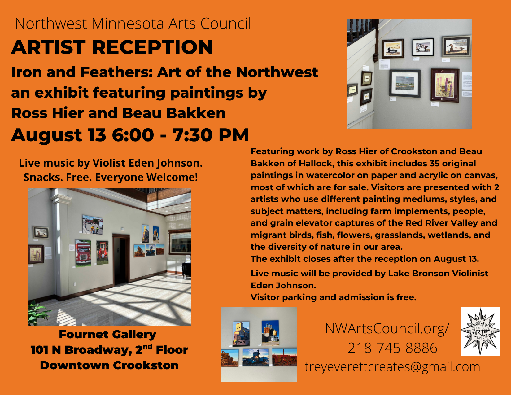 Artist Reception Iron and Feathers Thursday, August 13 from 6:00 to 7:30