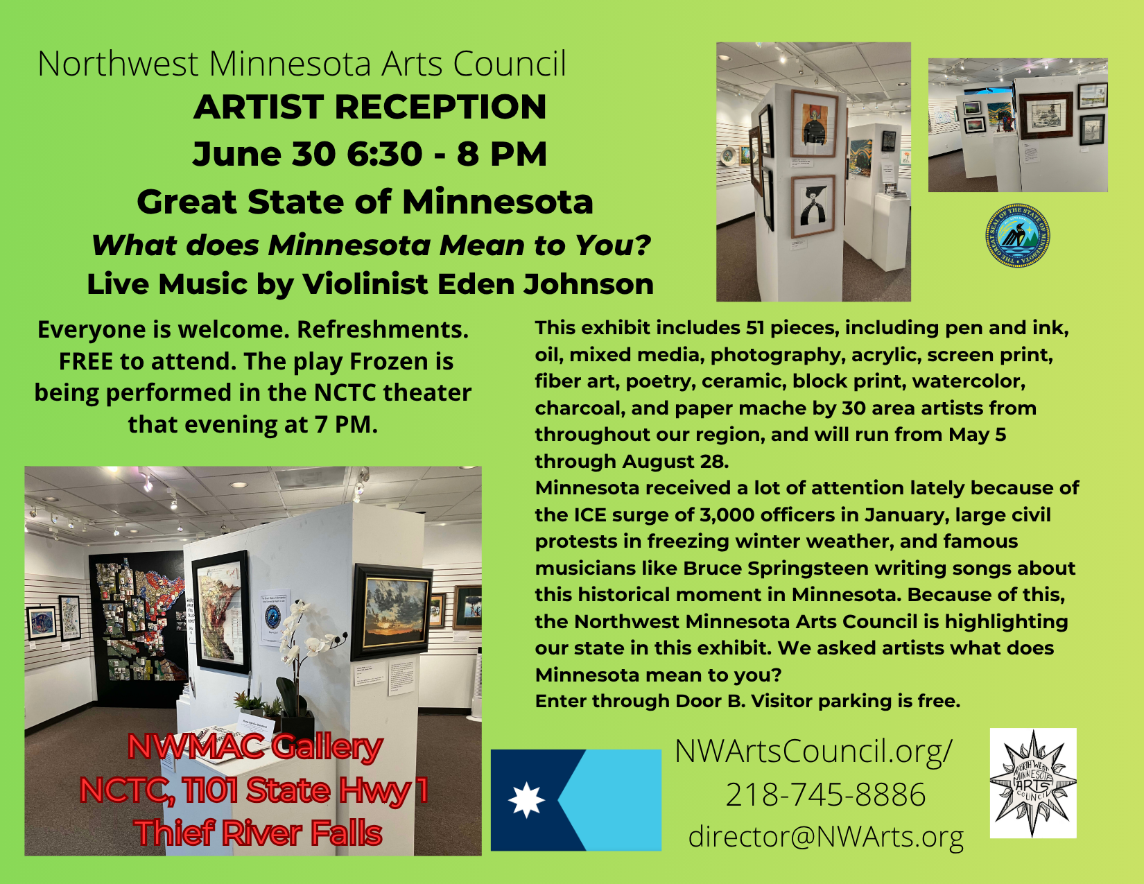 Artist Reception for Great State of Minnesota Exhibit June 30 6:30 - 8 PM