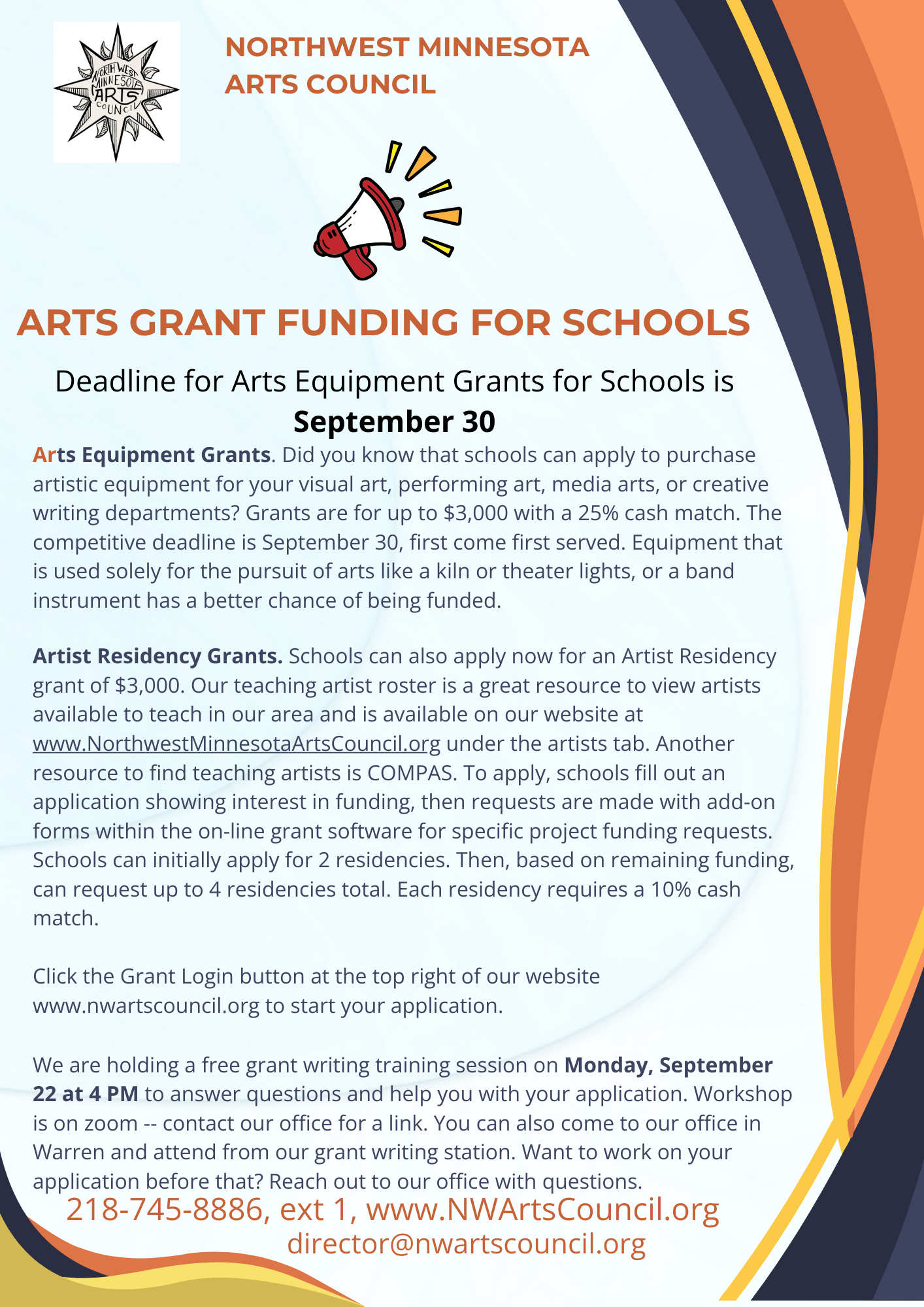 Attention: NW Minnesota Schools Arts Equipment for Schools Grant Deadline is September 30