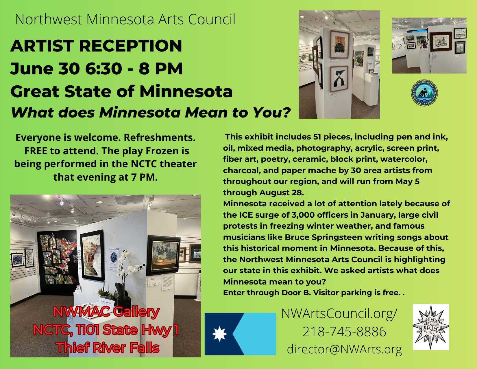 Artist Reception for Great State of Minnesota Exhibit June 30 6:30 - 8 PM