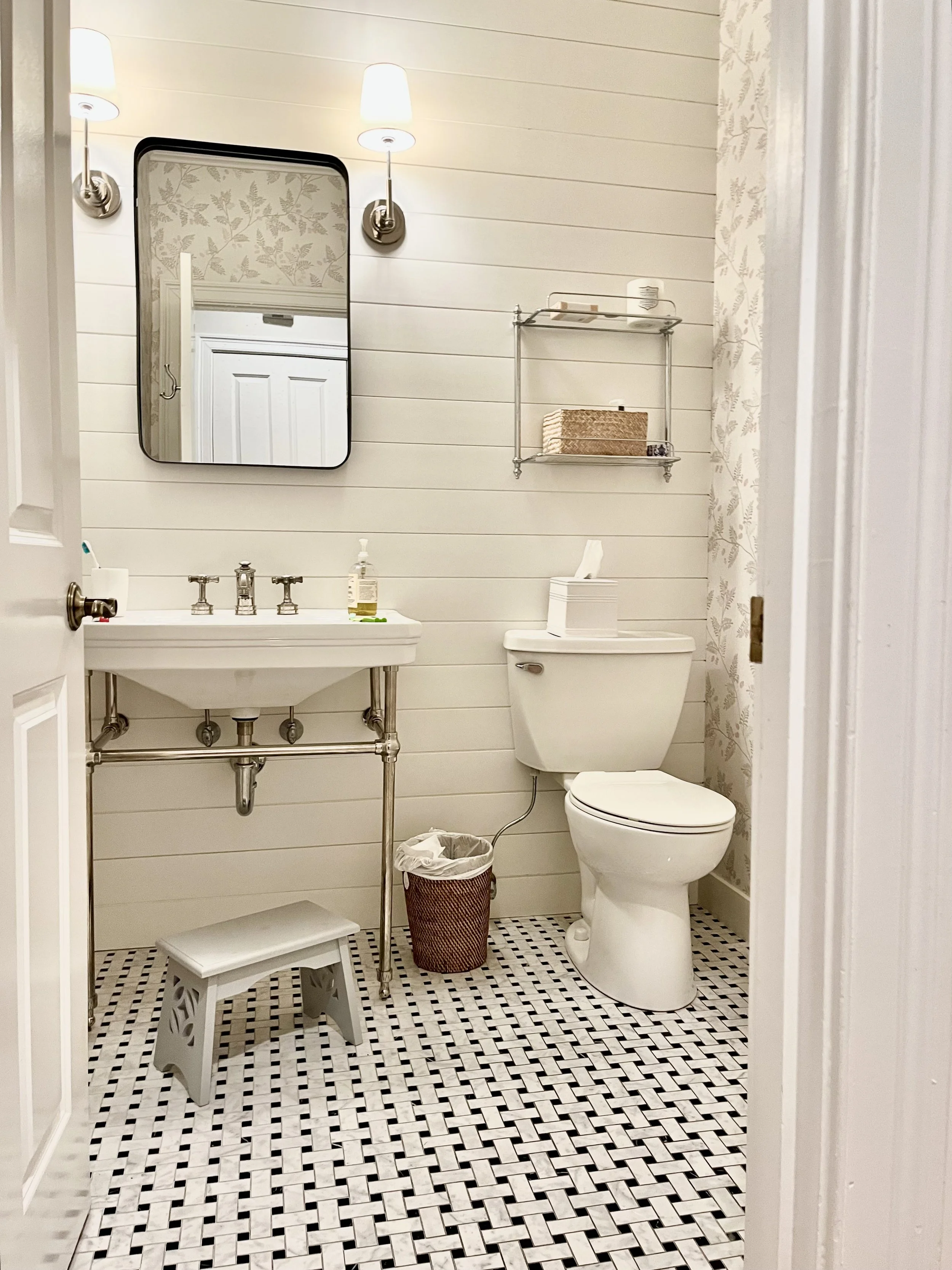 Before: Beautiful tile that didn't match the rest of the room