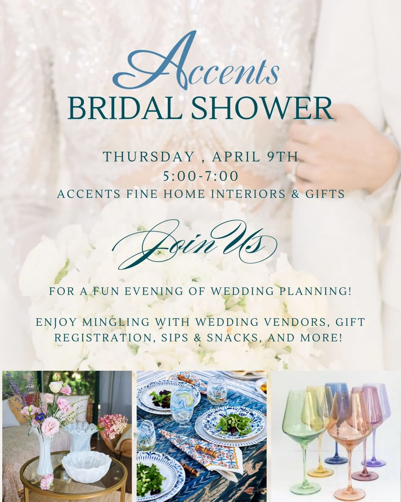 Come see us at the Bridal Shower tonight!! We will be offering discounts to all brides who come by and see us!