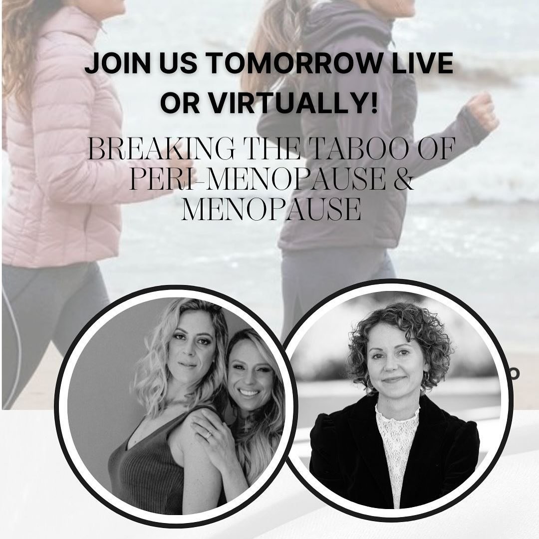 Join us tomorrow in real life OR virtually for Breaking the Taboo of Peri-Menopause/Menopause! We will cover the latest science around this chapter of life including hormone replacement therapy, mood, sleep, weight gain, strength training, protein, a