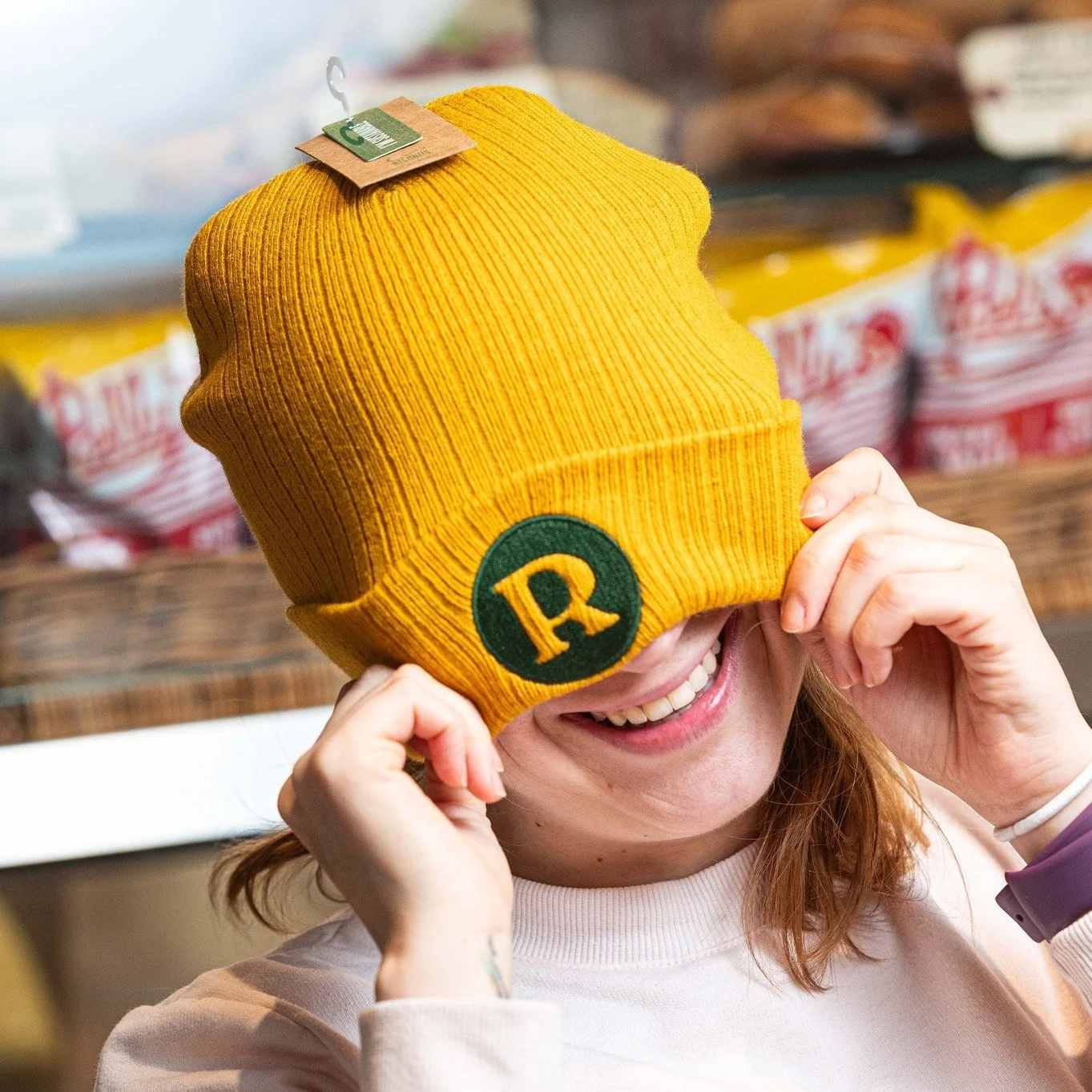 A cozy pop of colour for winter days, and the perfect gift for someone you love.

Find our Russell&rsquo;s beanie in-store. 💛