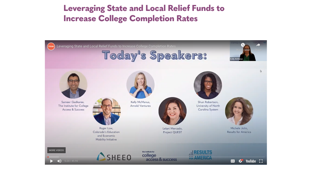 CEEMI Joins Panel on how States can use One-Time Federal Funds to Increase College Completion