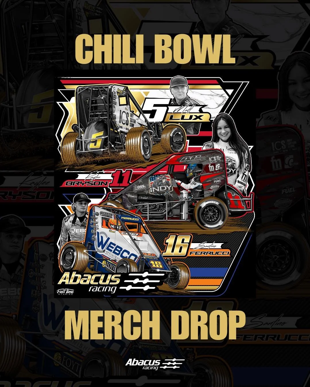 🚨 CHILI BOWL MERCH 🚨 

2026 Abacus team shirts and hoodies will be available at the trailer in the pits for the entire week of Chili Bowl!

Team tees in black
Team hoodies in black
Santino tees in black

And you can find all of Kaylee&rsquo;s merch