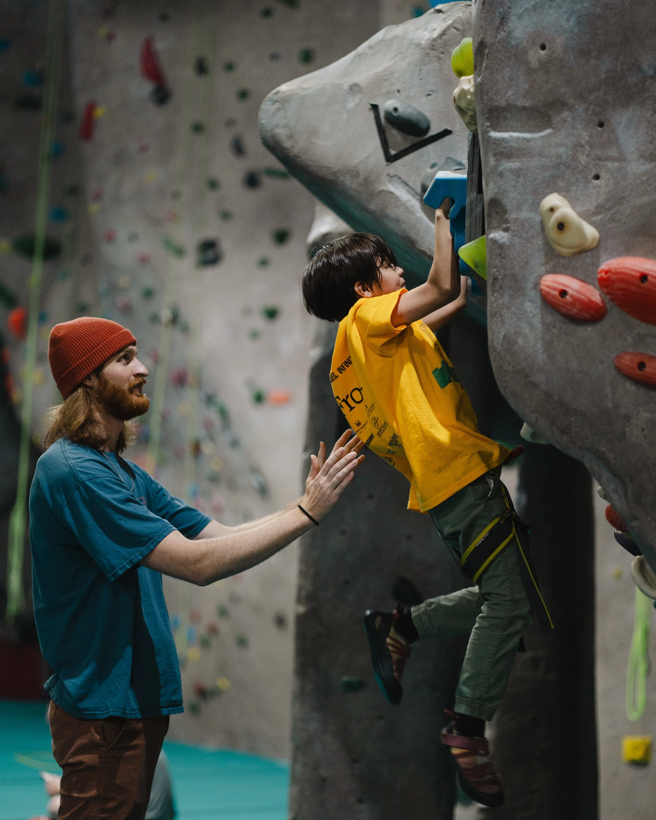 youth climbing team warming up
