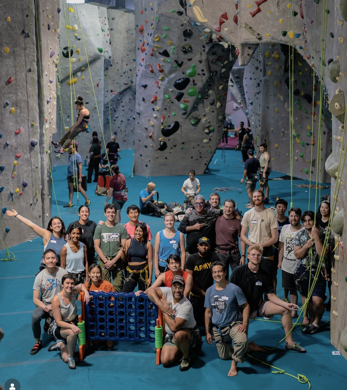 Weekly social event meetups for gym members at the indoor rock climbing gym in Houston, Texas