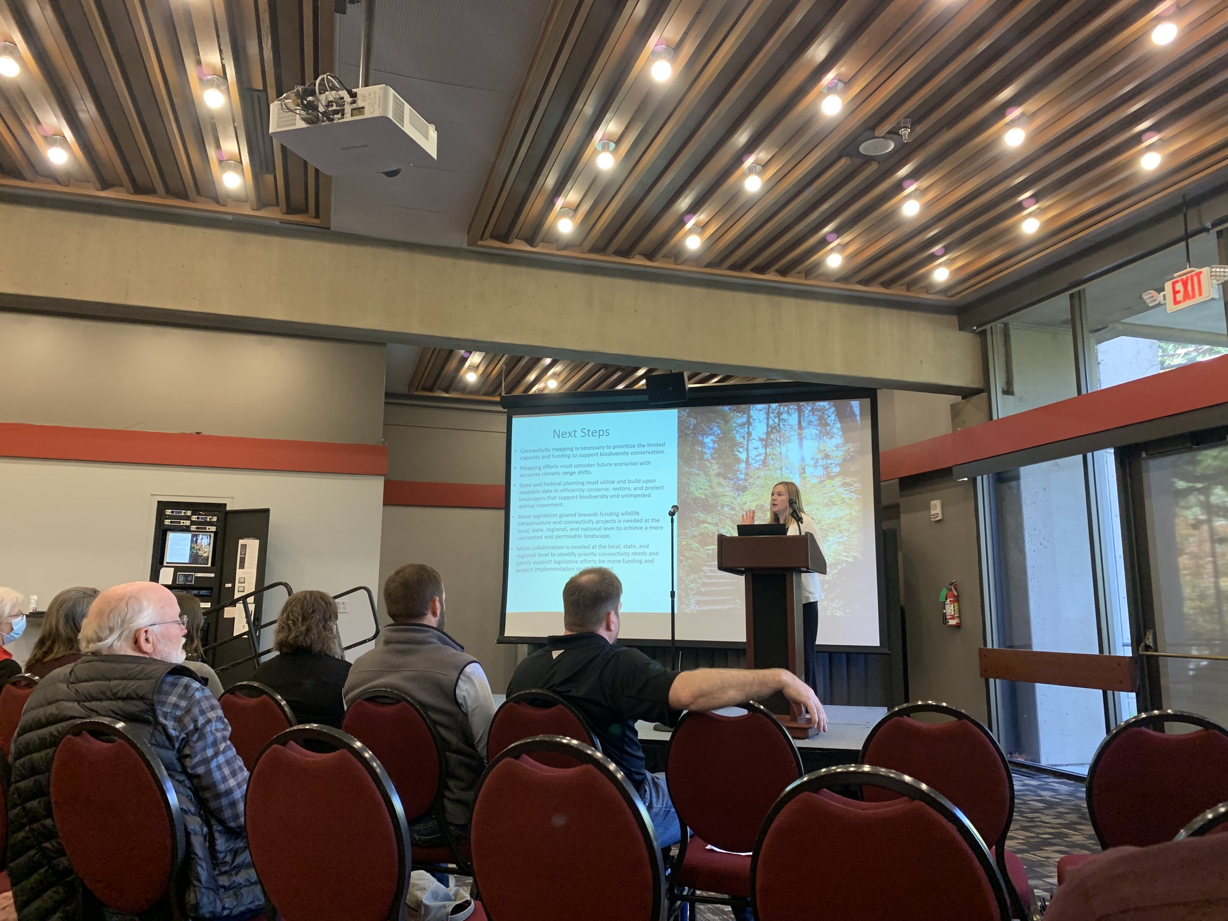  Our Director of Strategic Initiatives Jessica Walz Schafer presents Pacific Wildway projects and aspirations at the KCascade-Siskiyou Connectivity Summit in Ashland, Oregon, which was co-sponsored by Wildlands Network, Klamath-Siskiyou Wild, and the