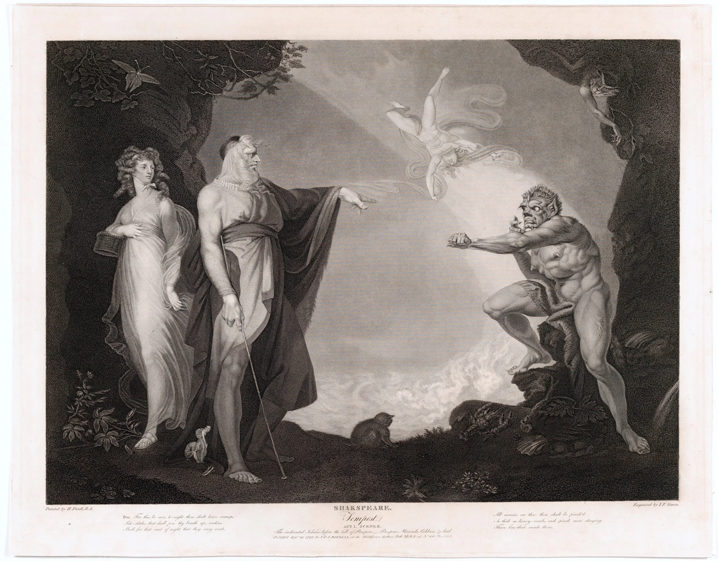 Miranda, Prospero, Caliban (Ariel in the sky)