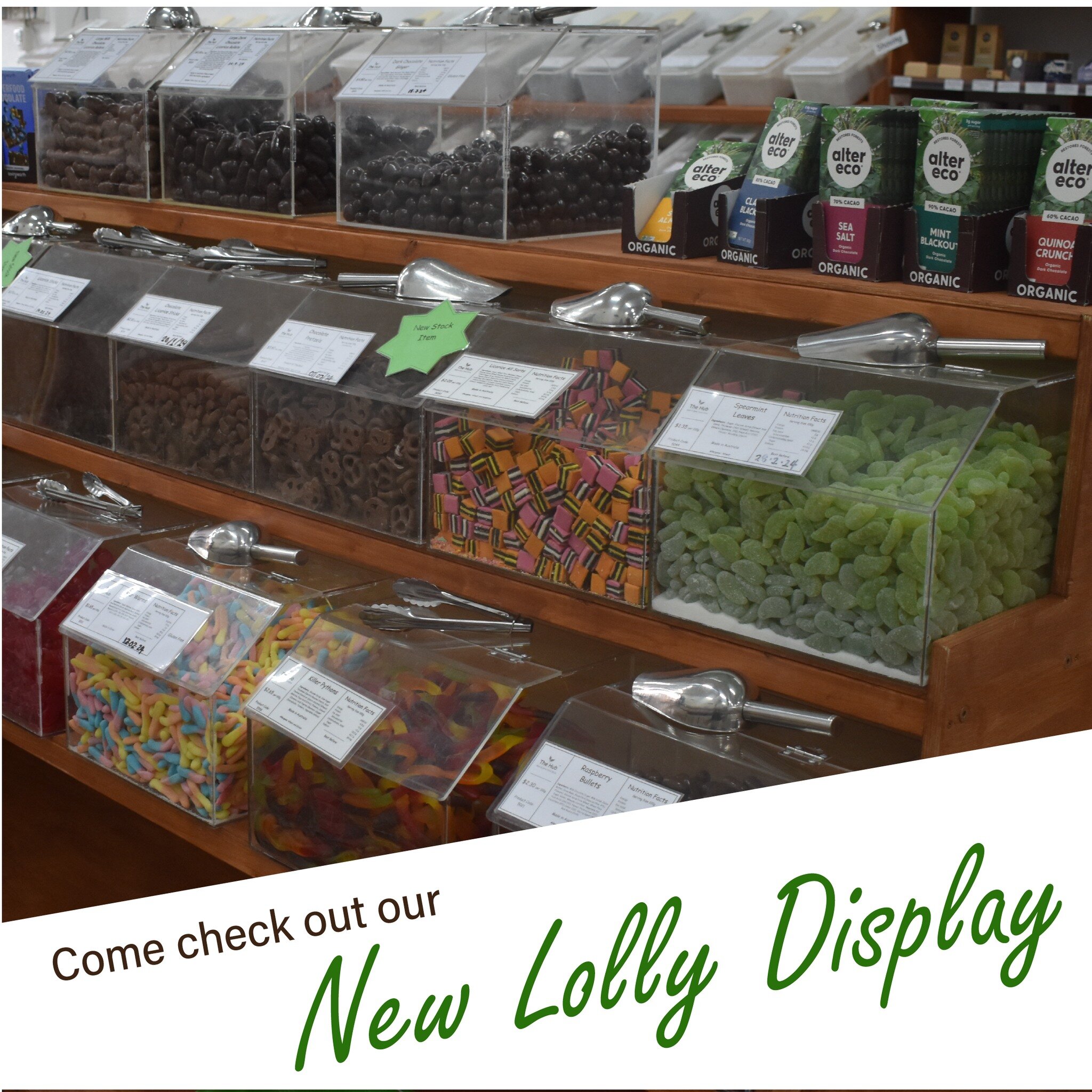 We've made a new lolly shelf to show off all our tasty goodies! Get your sweet treats at the Hub Bulk and Bare. #lollies #sweettreats