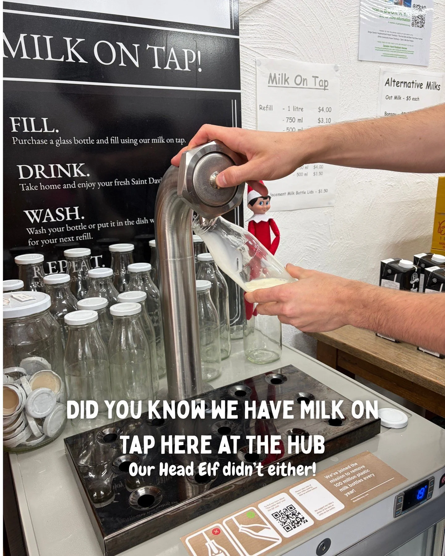 Did you know we have milk on tap here at The Hub. If you didn't that's okay - our head elf didn't either!
Come fill and refill here with us at The Hub today!
 #thehubbulkandbare #thehubfairfield #melbournebulkfoodstore #bulkfoodstore