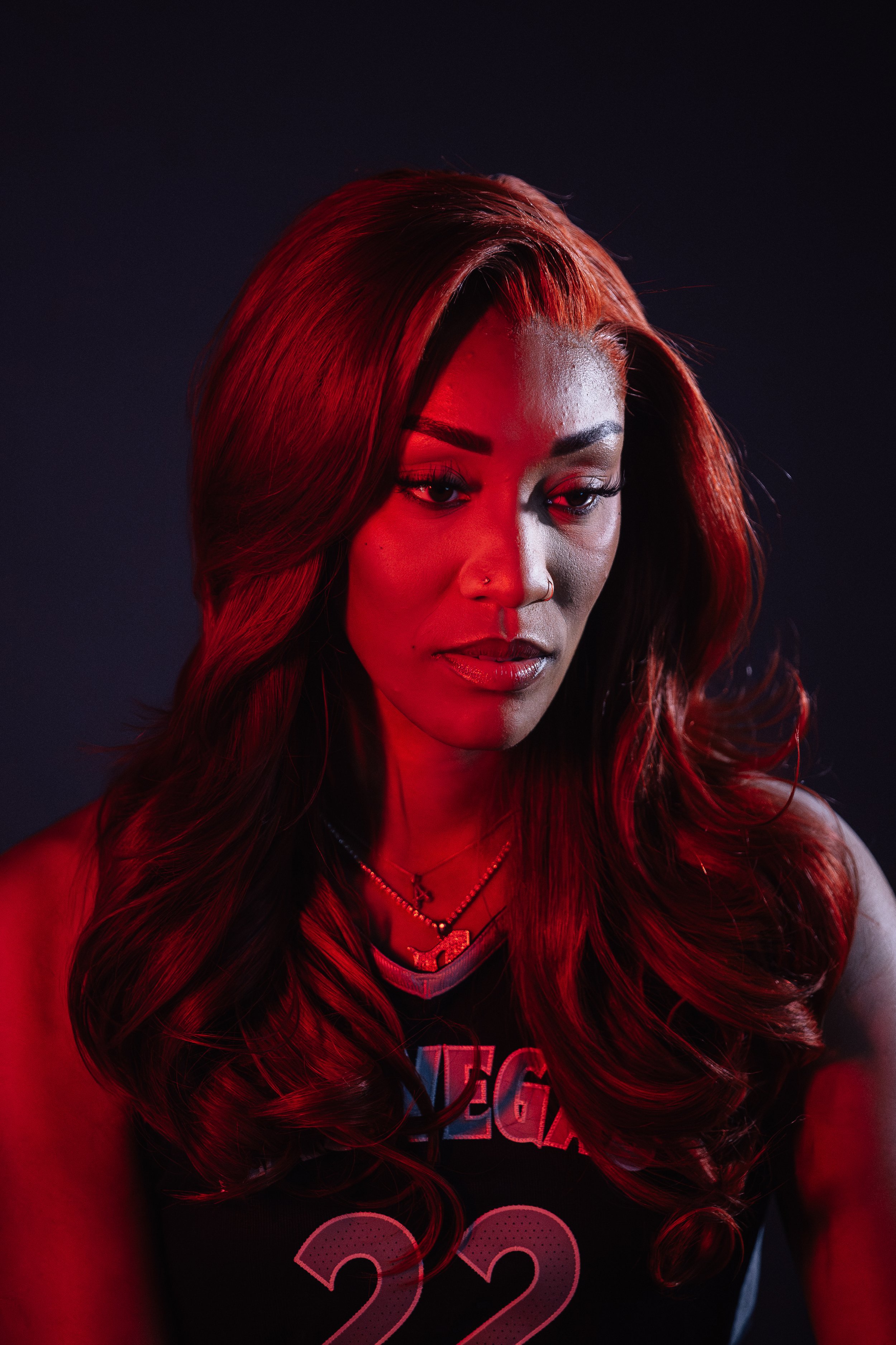 Aces center A'ja Wilson poses for a portrait  Tuesday, April 28, 2026, in Las Vegas. 