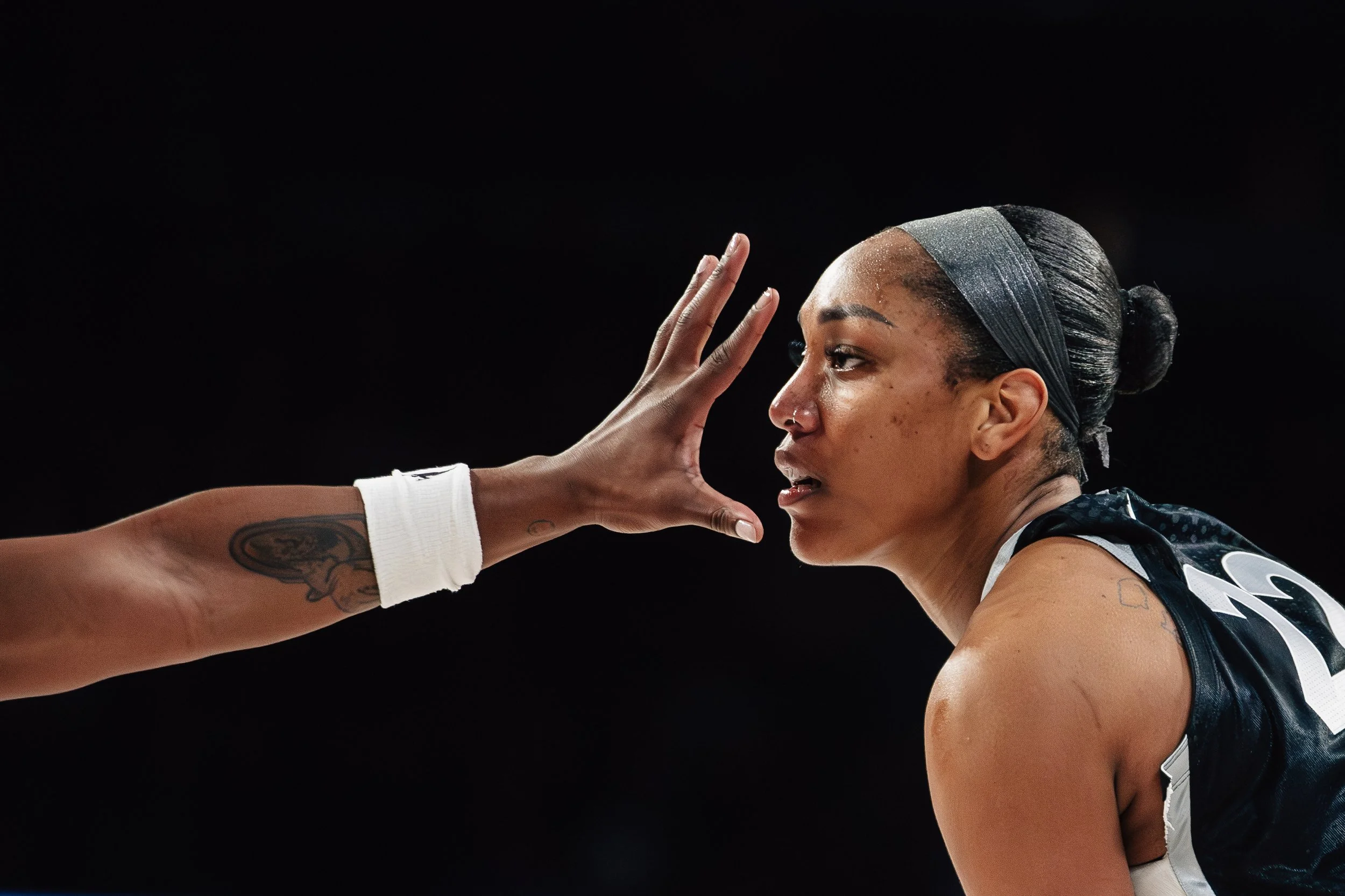 Indiana Fever forward Myisha Hines-Allen guards Las Vegas Aces center A'ja Wilson during game three of a WNBA quarterfinals playoff series at Michelob ULTRA Arena Thursday, Oct. 1, 2026, in Las Vegas.