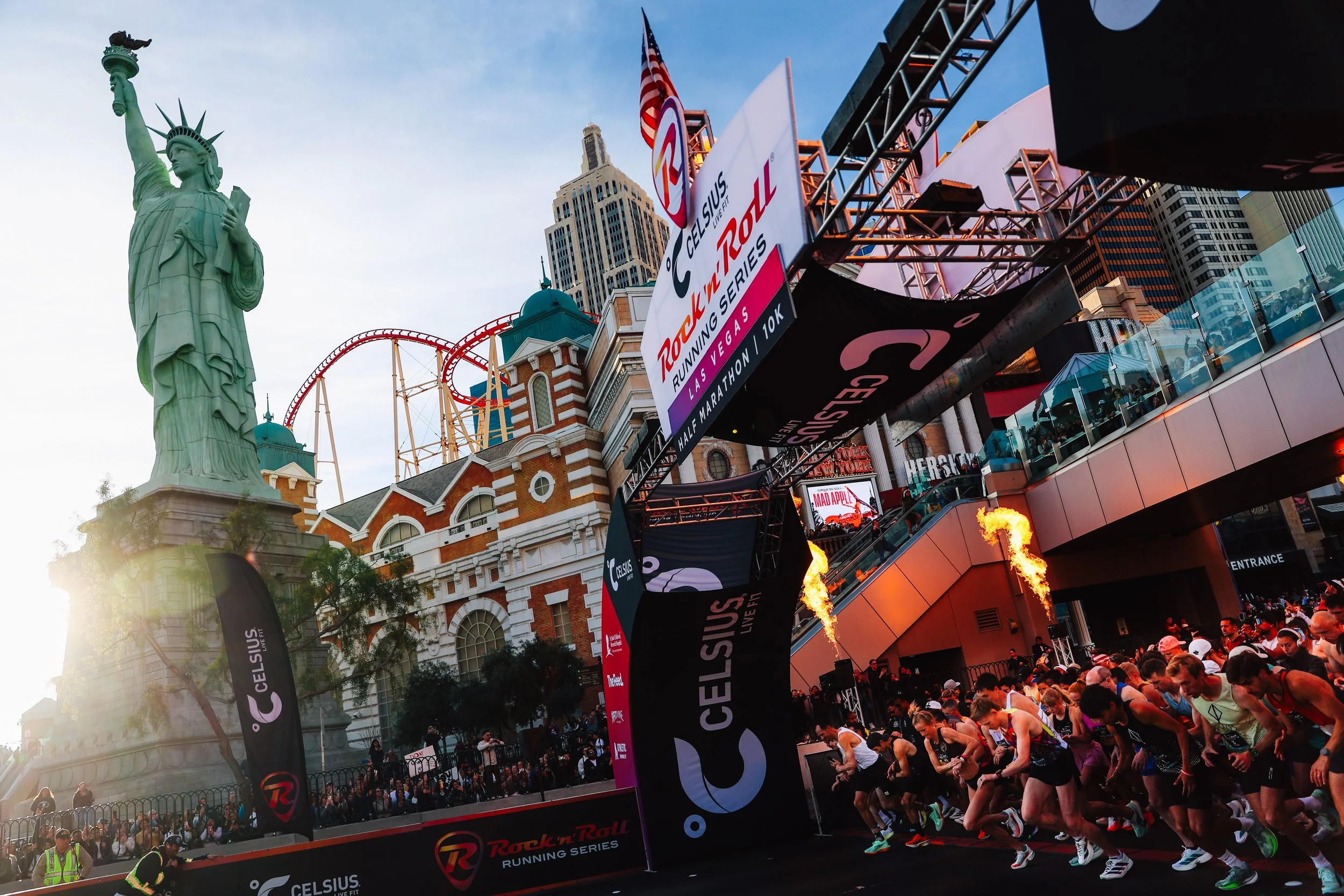 Runners head out during the Rock ’n’ Roll marathon on the Strip Sunday, Feb. 22, 2026, in Las Vegas.