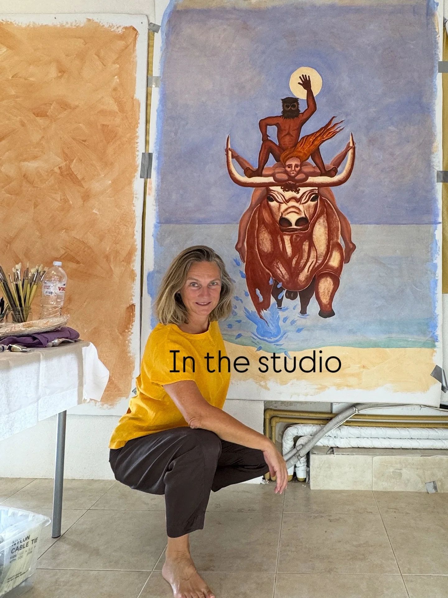 The Koukouvanthropos series were painted in a short period of time over the summer of 2025. I worked in a windowless basement and I continuously went outside with my palette to check the colours in the daylight.