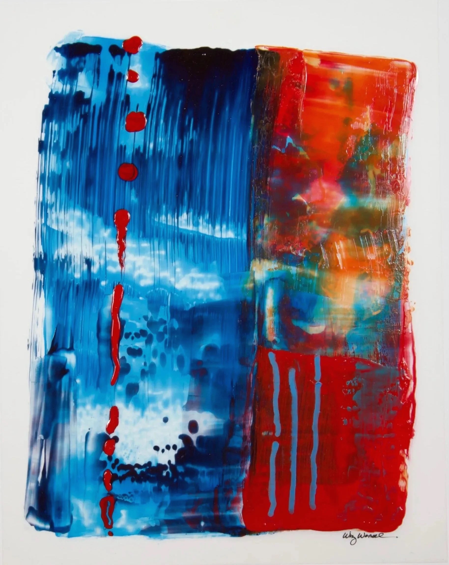 RAVIN' RED
ACRYLIC ON TRANSLUCENT PAPER, 
19.25 IN H x 16.25 IN W, FRAMED