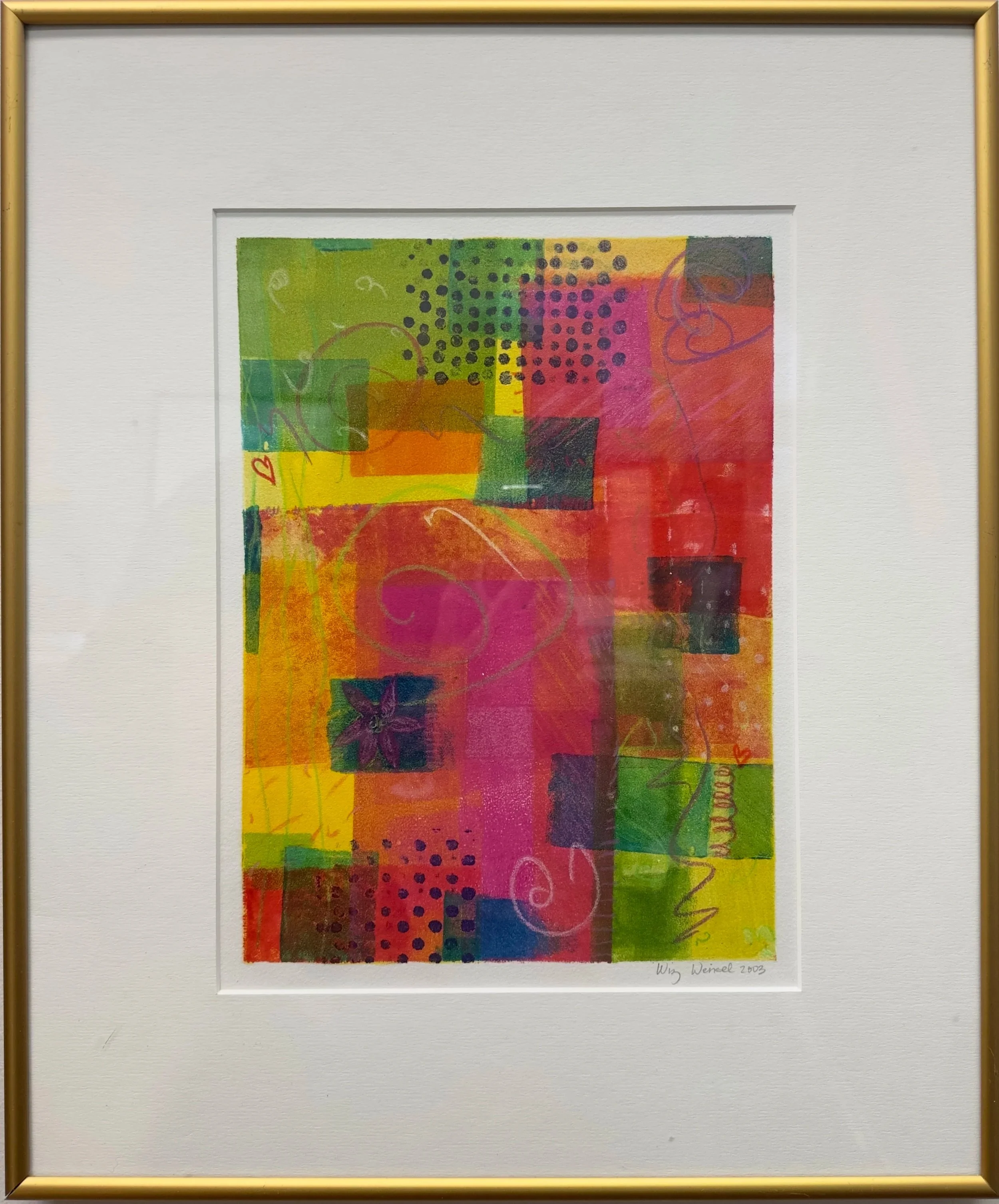 LET'S PARTY
MONTYPE PRINT, 18 IN H X 15 IN W, FRAMED. SOLD
