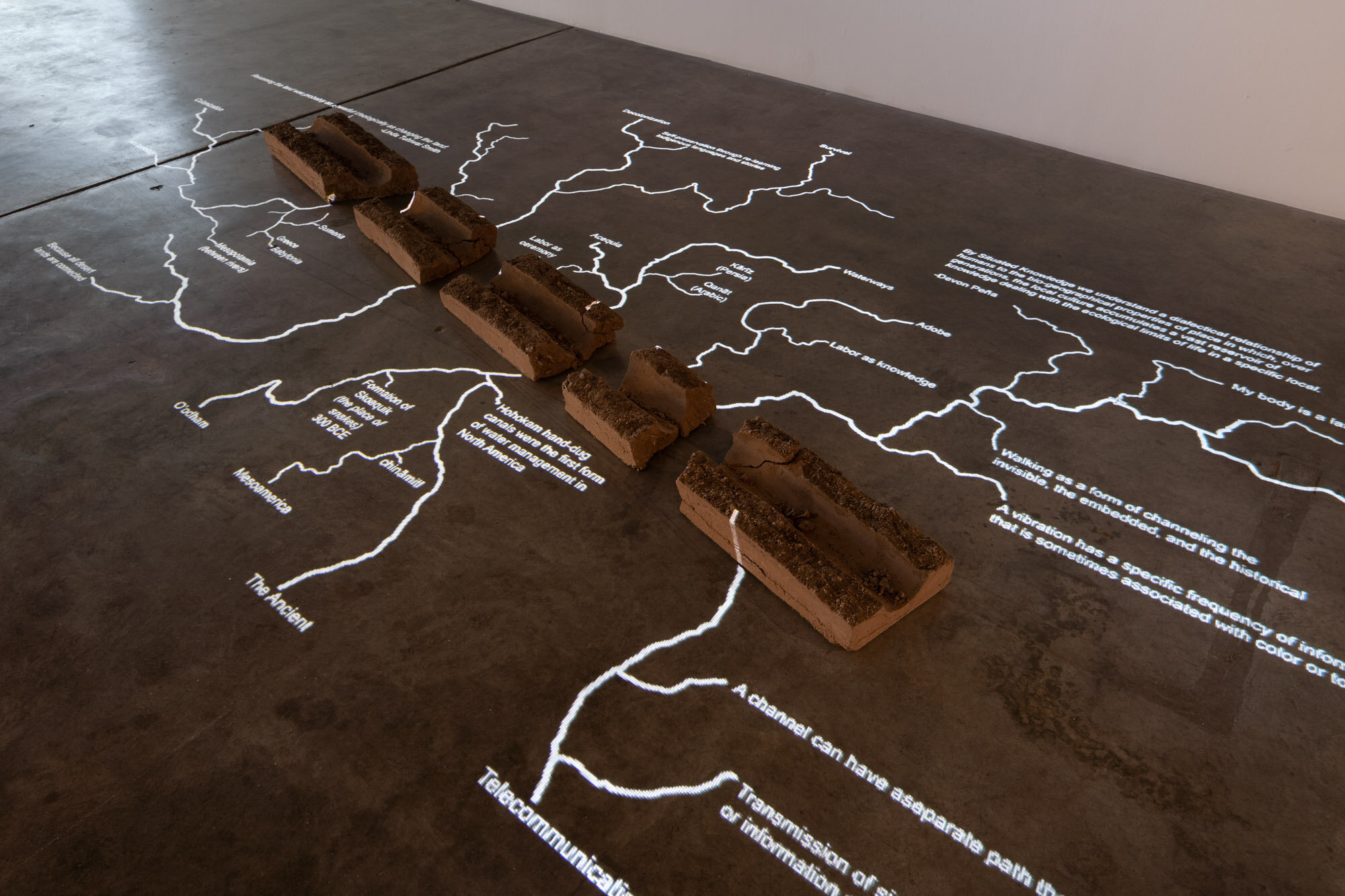   CHANNEL – A Cartography of Thirst II&nbsp; 2019/2021 Adobe earth and projection. Dimensions variable. 