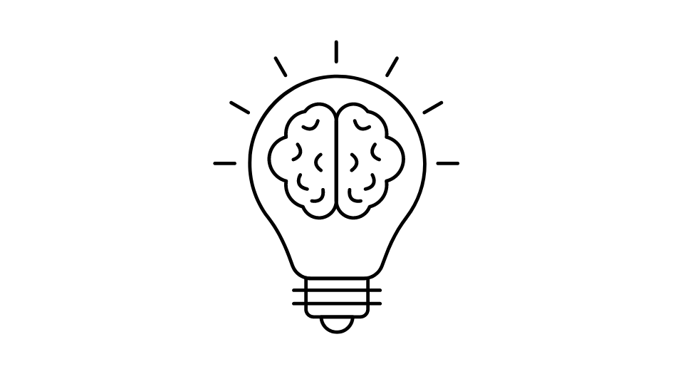 Illustration of a lightbulb with a brain inside, representing innovation or ideas.