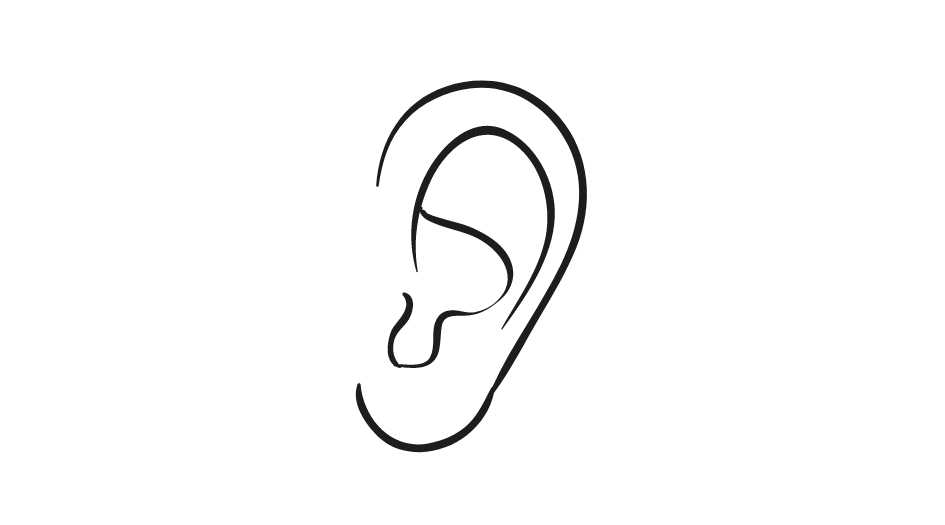Simple line drawing of a human ear