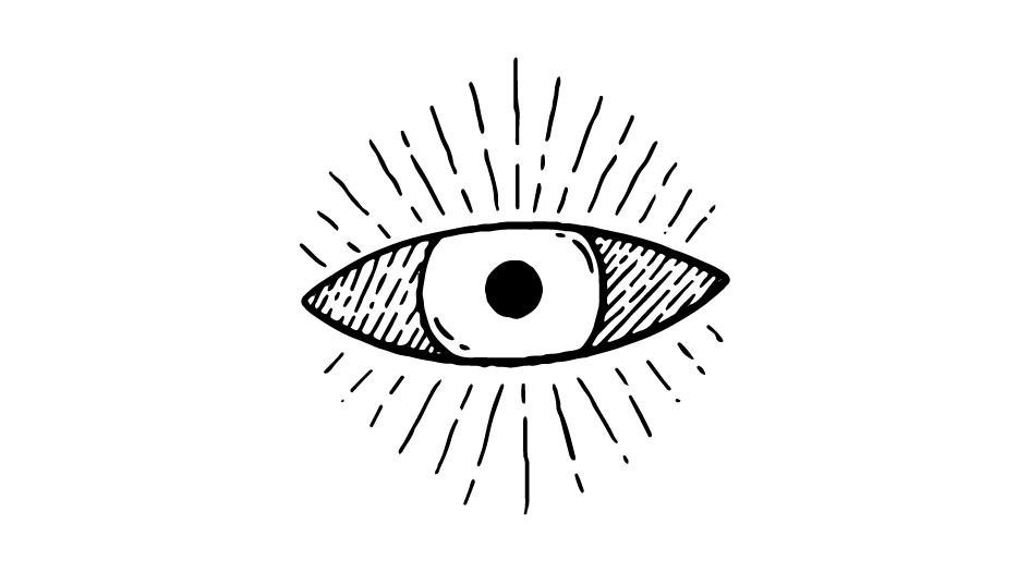 Illustration of an eye surrounded by radiating lines.