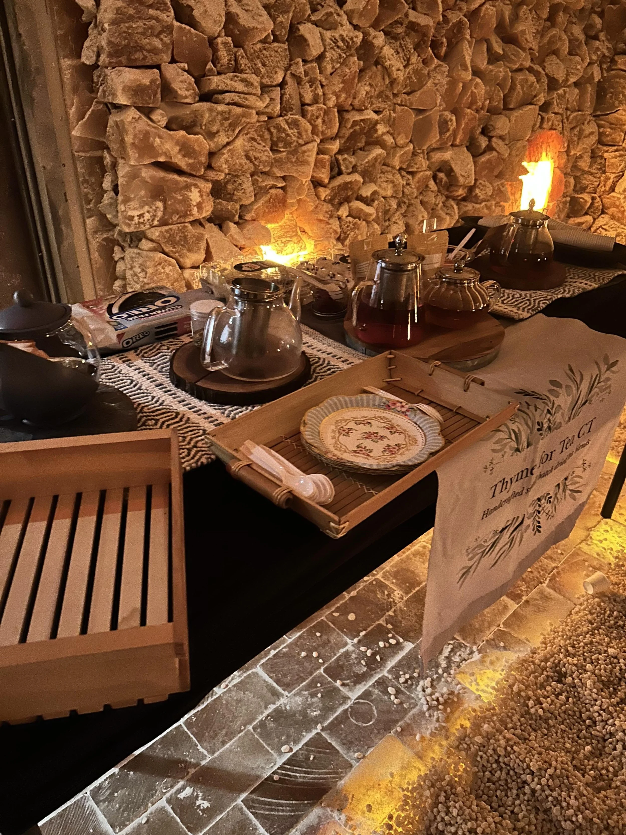 Tea tasting experience held inside a salt cave