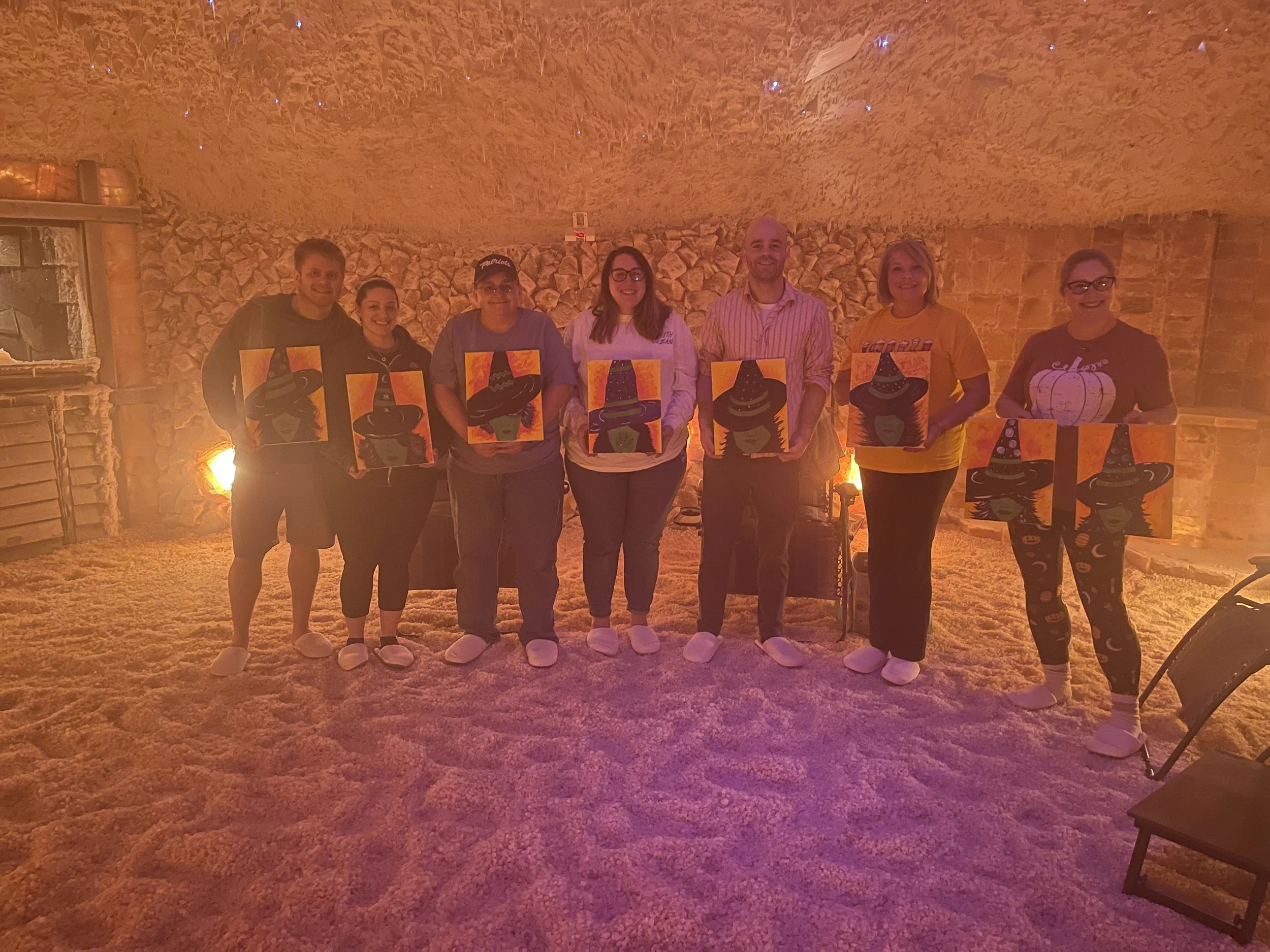 Paint and sip event held inside a salt cave