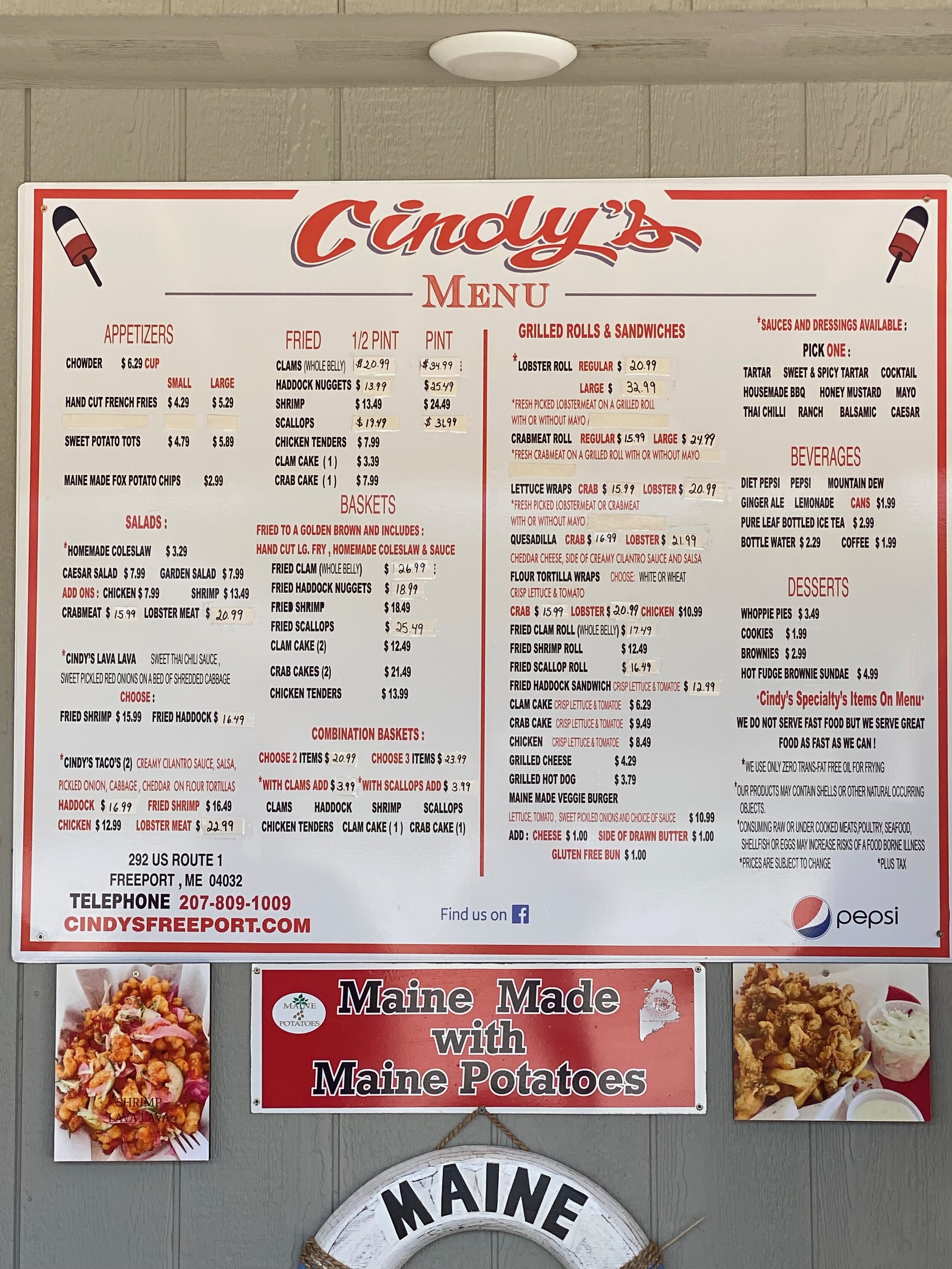 Cindy's menu 